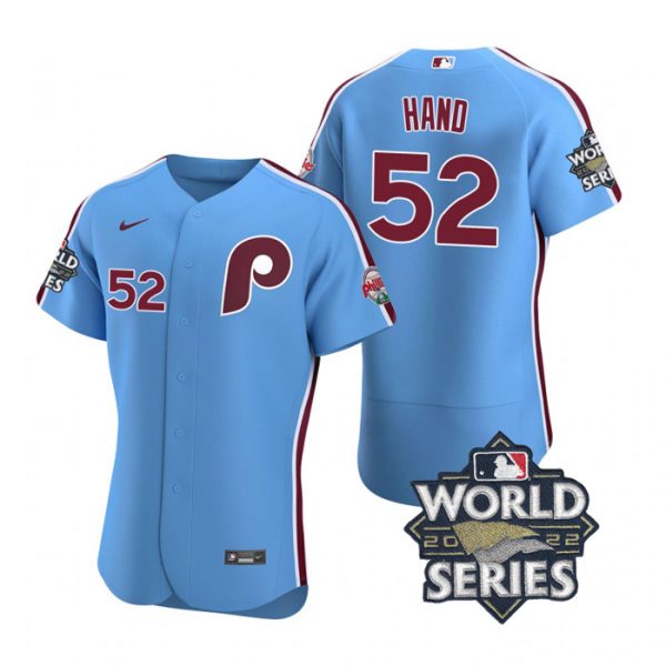 Phillies 52 Brad Hand Blue Nike 2022 World Series Flexbase Jersey->philadelphia phillies->MLB Jersey